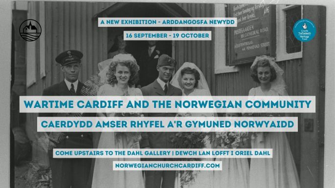 Poster advertising exhibition on Cardiff and the Norwegian Community in the Second World War