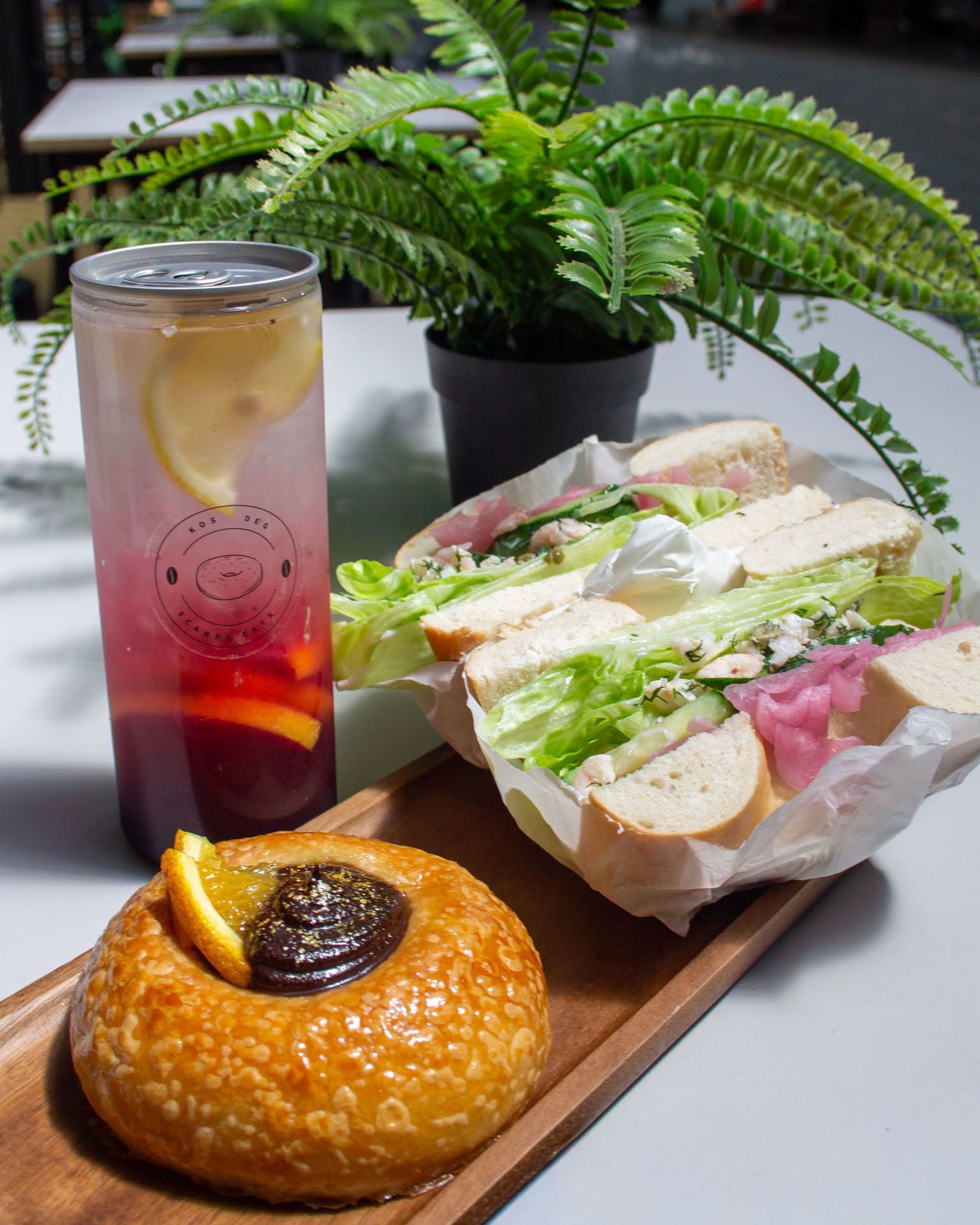 A bagel, a bun and a juice from Kos Deg at Newport Market