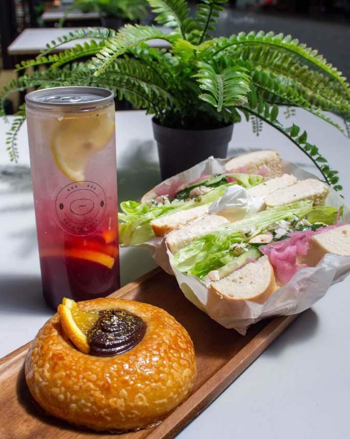 A bagel, a bun and a juice from Kos Deg at Newport Market