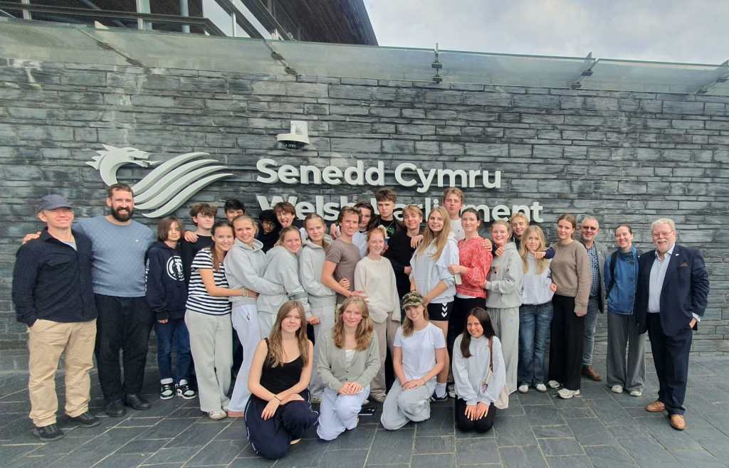 Students and staff from the Norwegian School in London visiting the Senedd during a field trip to south Wales.
